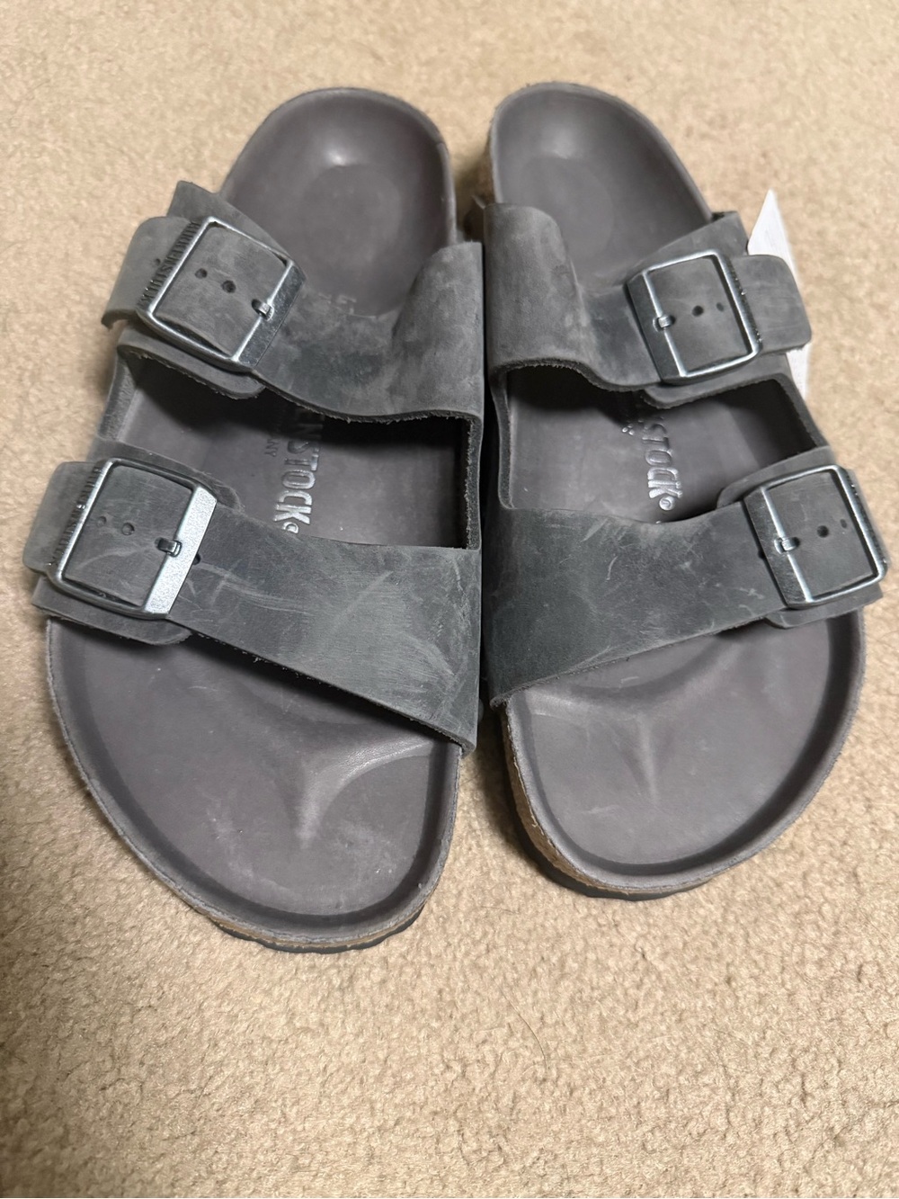 Birkenstock Arizona Two-Strap Sandals - Light studs. Color iron gray